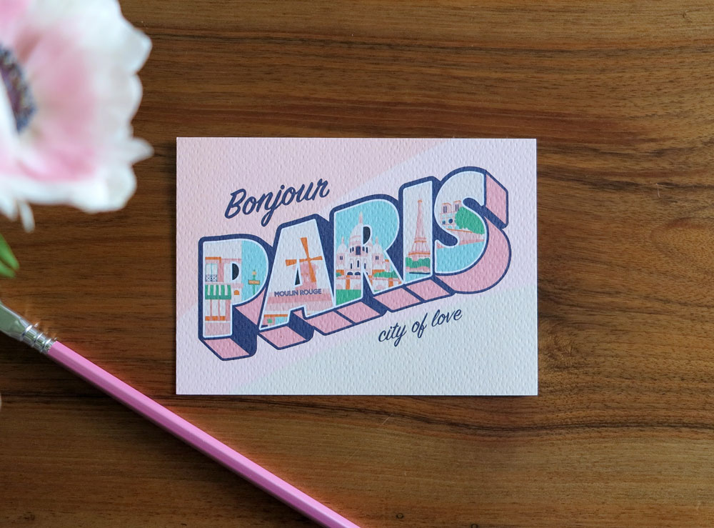 Carte postale de Paris style vintage américain. À shopper sur Etsy!